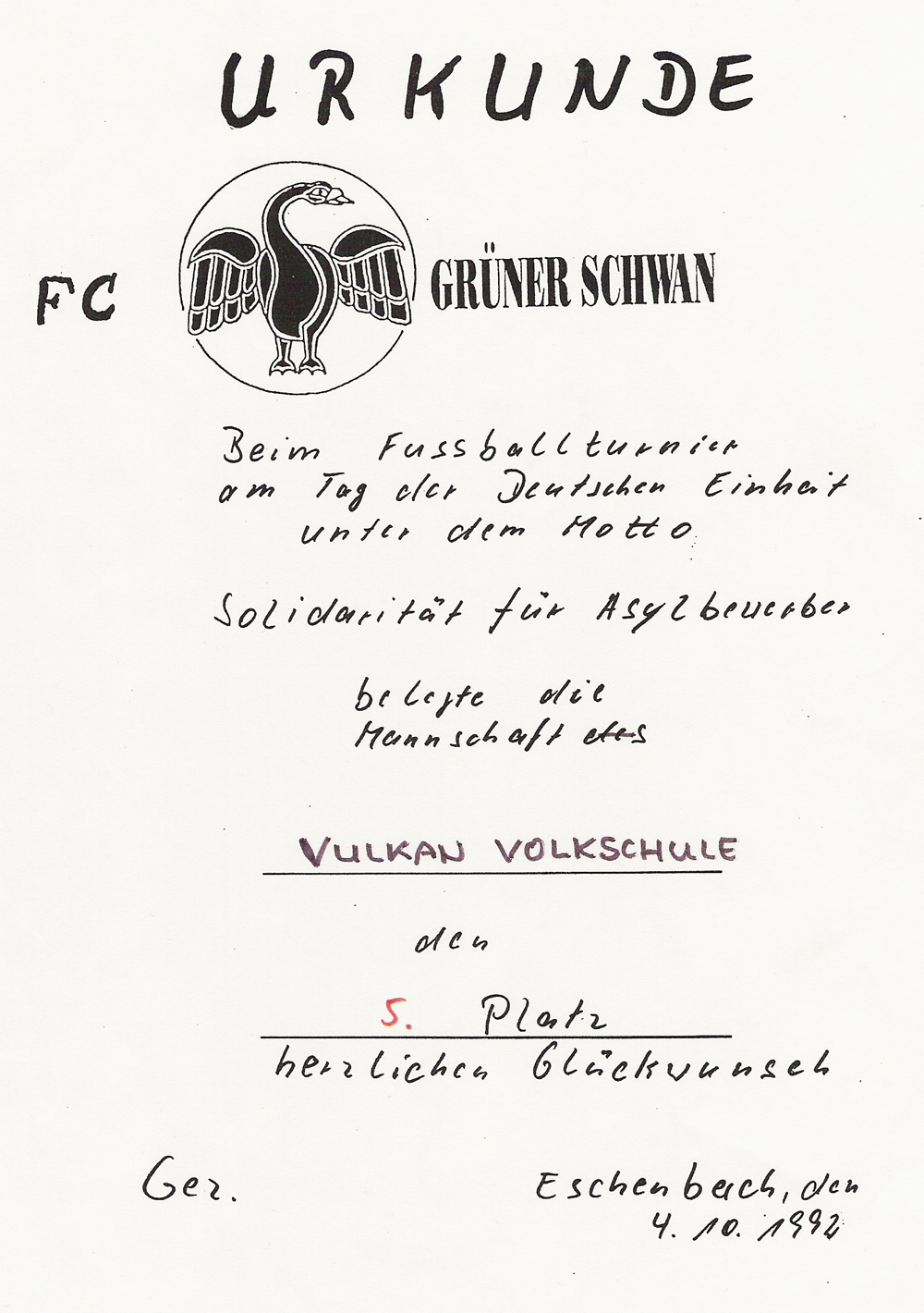 Grüner Schwan 1992